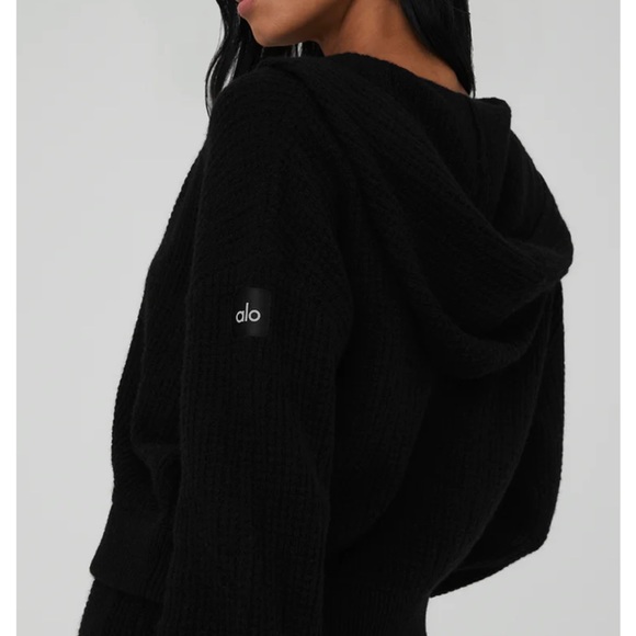 Alo Cashmere Plush Waffle Full Zip Hoodie - Picture 9 of 10